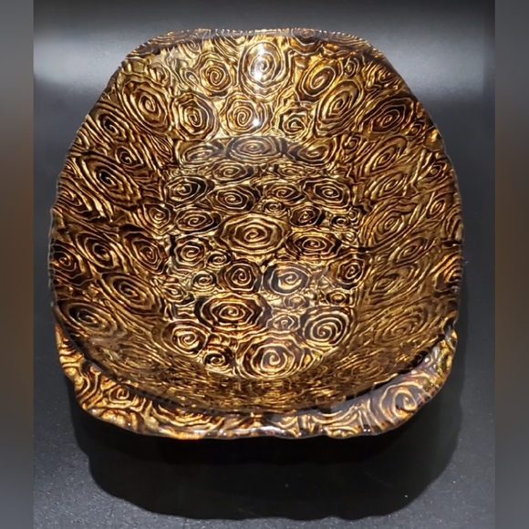 17 1/2" x 10" Glass Copper Bronze Brown Art Glass Decor Bowl with Silver Bottom - Picture 2 of 16